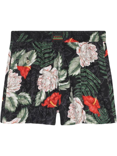Gucci Hawaiian-print Jacquard Shorts In Black