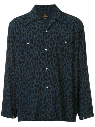 Needles Pointed Collar Leopard Print Shirt In Blue