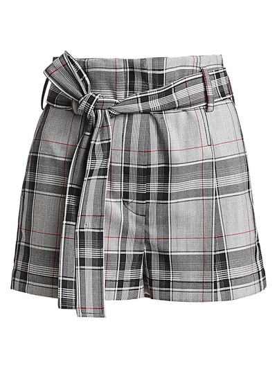 3.1 Phillip Lim / フィリップ リム Belted Prince Of Wales Checked Jacquard Shorts In White-navy-hot Pink