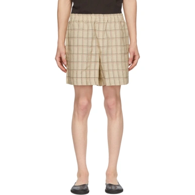Bode Tan Schoolhouse Plaid Rugby Shorts