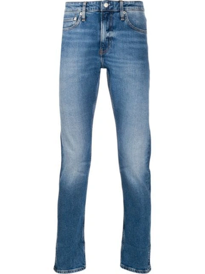 Ck Calvin Klein Stonewashed-effect Slim-fit Jeans In Blue