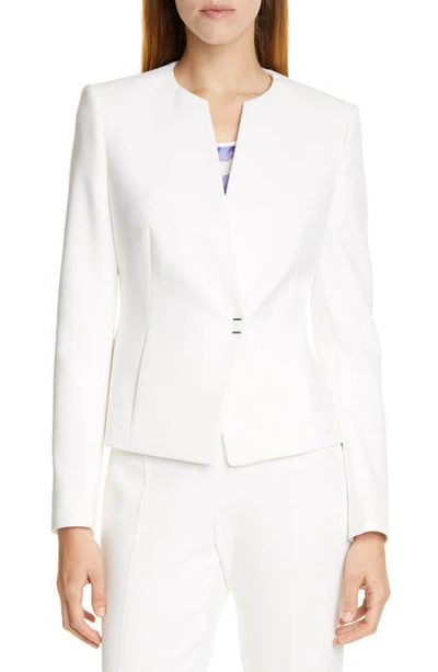 Hugo Boss Jisula Ponte Collarless Jacket In Vanilla Light