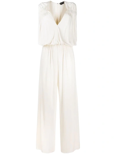 Tom Ford Silk V-neck Jumpsuit In Neutrals