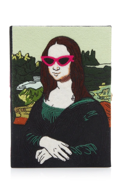 Olympia Le-tan Mona Lisa Embroidered Appliquéd Canvas Clutch In Black