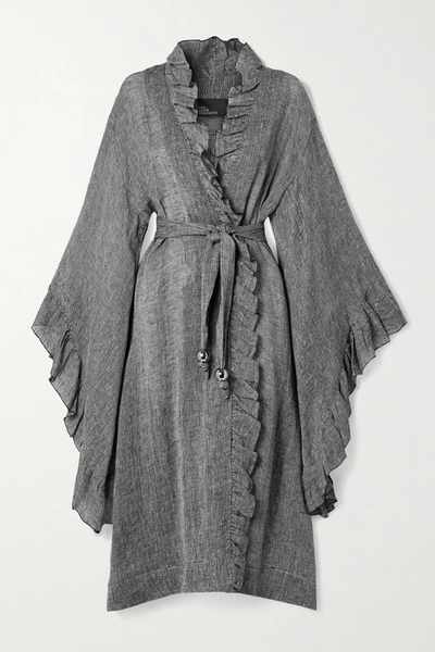 Lisa Marie Fernandez Anita Belted Ruffled Organic Linen-blend Gauze Robe In Dark Gray
