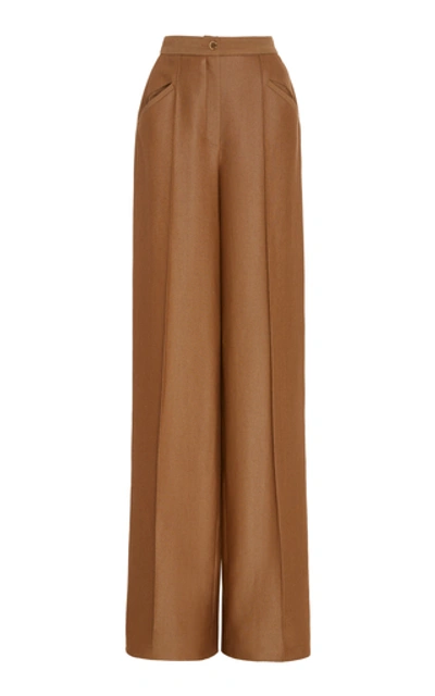 Brandon Maxwell Wool And Silk-blend Twill Wide-leg Pants In Light Brown
