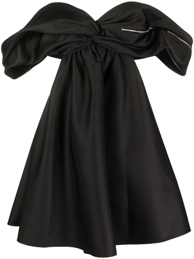 Area Off-the-shoulder Embellished Duchesse-satin Mini Dress In Black