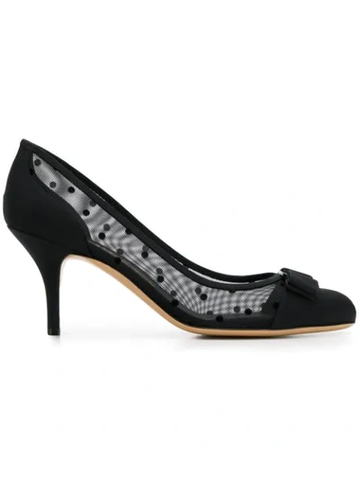 Ferragamo Carla 70 Flocked Polka-dot Mesh Pumps In Black