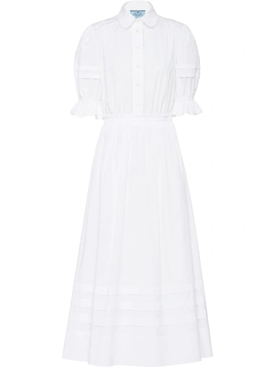 Prada Lace Trim Shirt Dress In White | ModeSens