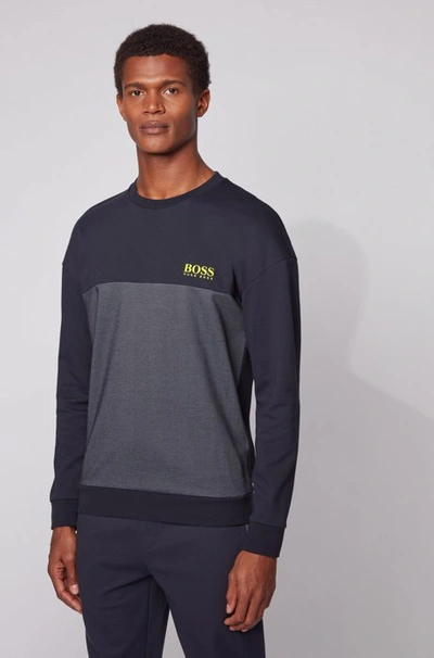 Hugo Boss - Color Block Loungewear Sweatshirt With Heat Seal Logo - Dark Blue