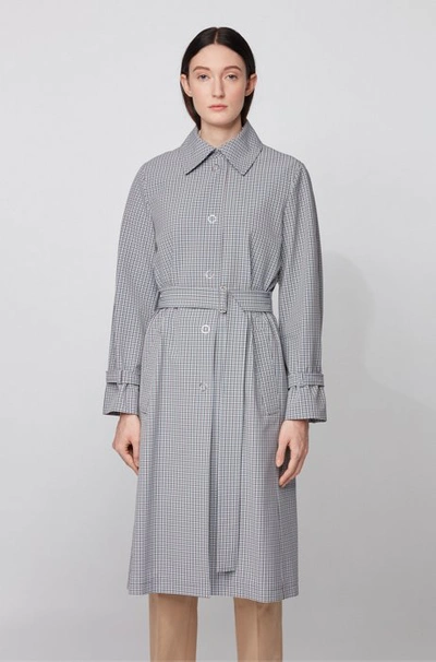 Hugo Boss - Trench Coat In Stretch Fabric With Pepita Check - Patterned