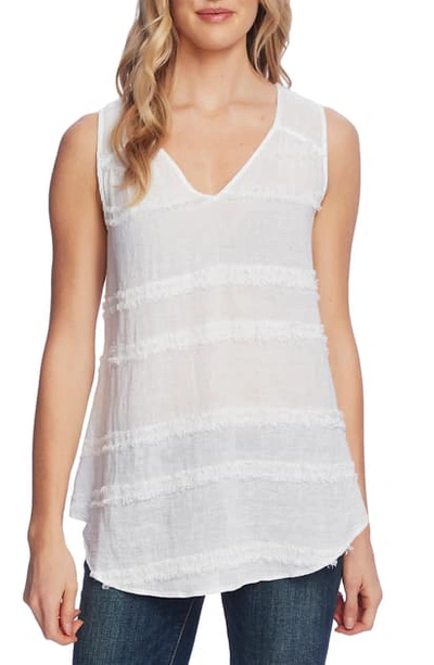 Vince Camuto Sleeveless Eyelash Trim Top In Ultra White