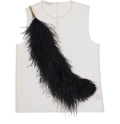 Dries Van Noten Top In Tulle Trasparente Con Piume Decorative In Black