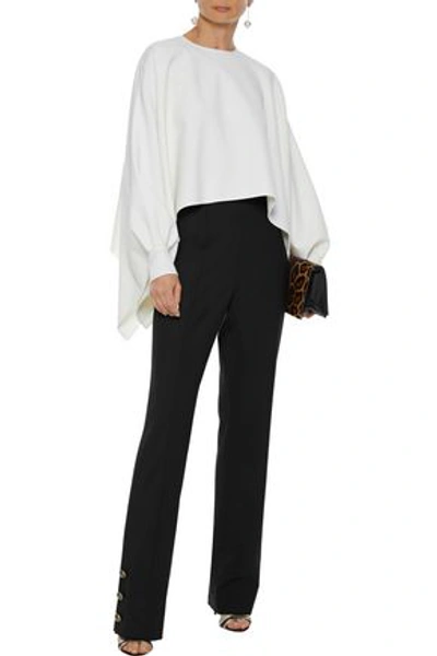 Oscar De La Renta Button-detailed Wool-blend Twill Straight-leg Pants In Black