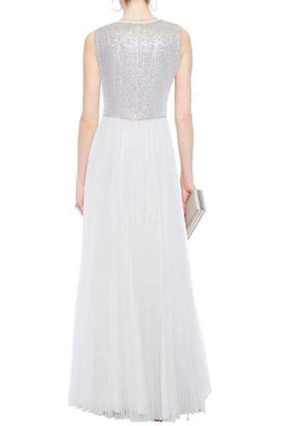 Jenny Packham Pleated Embellished Glittered Tulle Gown In White