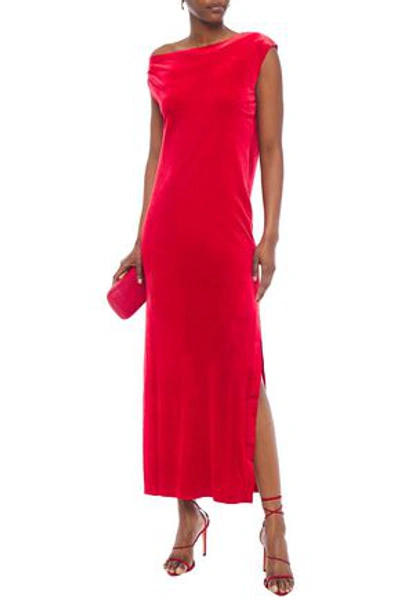Norma Kamali Off-the-shoulder Velvet Maxi Dress In Red