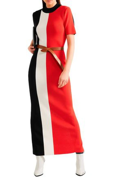 Solace London Colour-block Ribbed Stretch-knit Maxi In Black