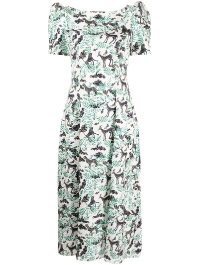 Saloni Eva Floral Midi Dress In White