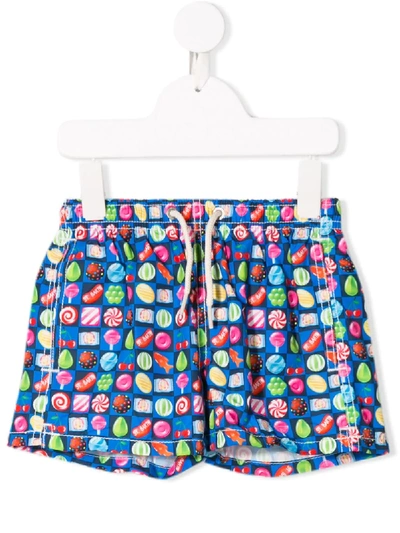 Mc2 Saint Barth Kids' Jean Lighting Candy-print Swim Shorts In Blue