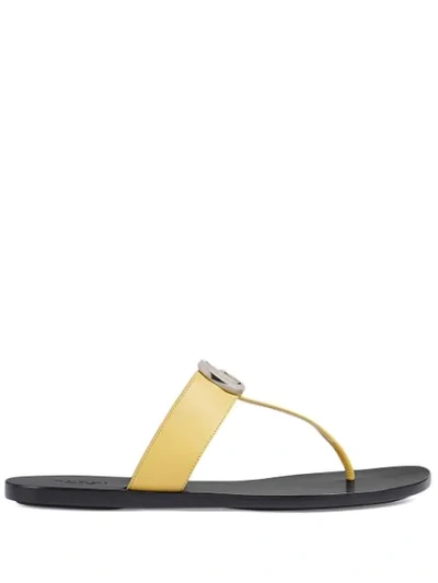 Gucci Women's Women's Leather Thong Sandals With Double G In Yellow