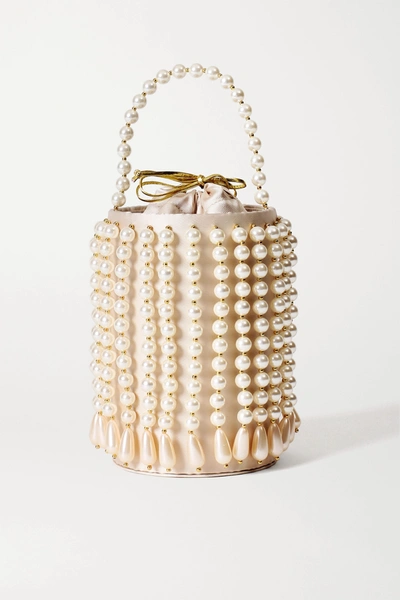Vanina La Comedie Embellished Satin-twill And Gold-tone Tote In Neutral