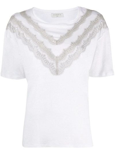 Sandro Lamene Lace-embellished T-shirt In White