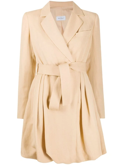 Ferragamo Puff-hem Wrap Dress In Neutrals