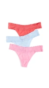 Natori Bliss Perfection Lace Trim Thong In Hot Tamale/pink/ocean Mist