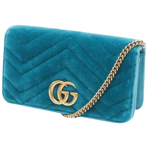 Pre-owned Gucci Marmont Blue Velvet Handbag | ModeSens