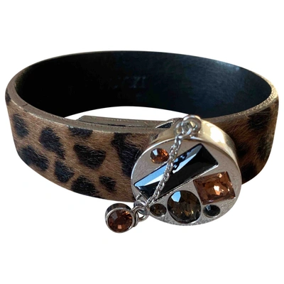 Pre-owned Swarovski Leather Bracelet In Brown