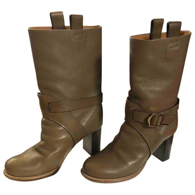 Pre-owned Chloé Leather Boots In Khaki