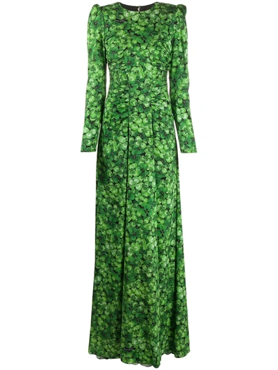 Dolce & Gabbana Four-leaf Clover Printed Maxi Dress In Green