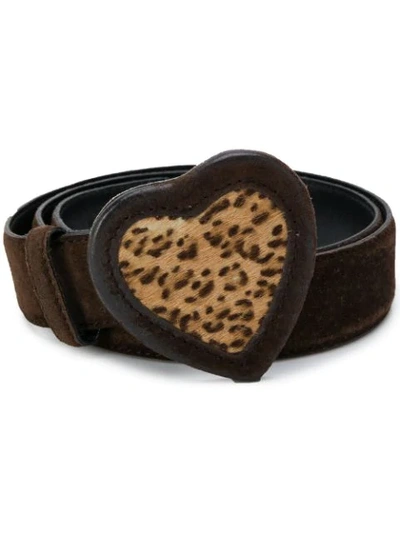 Pre-owned Saint Laurent Heart Buckle Belt In Brown