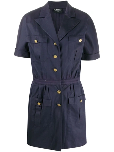 Pre-owned Chanel 1990s Utility Minidress In Blue
