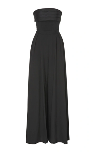 Brandon Maxwell Satin-trimmed Wide-leg Crepe Jumpsuit In Black