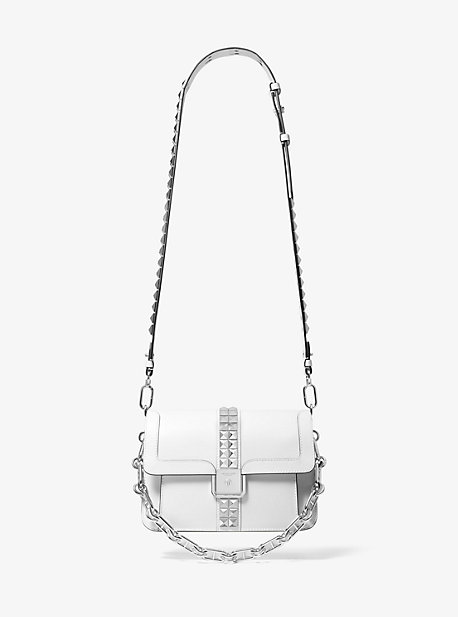 Michael Kors Crawford Studded Leather Crossbody Bag In White | ModeSens
