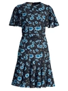Michael Kors Daisy Stretch-cady Ruffle Dress In Blue