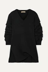 Michael Kors Cashmere Asymmetric Tie-sleeve Wrap Sweater In Black