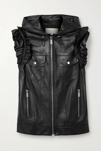 Michael Kors Plongé Leather Ruffled Moto Vest In Black