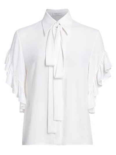 Michael Kors Silk Georgette Ruffled Tie-neck Blouse In White