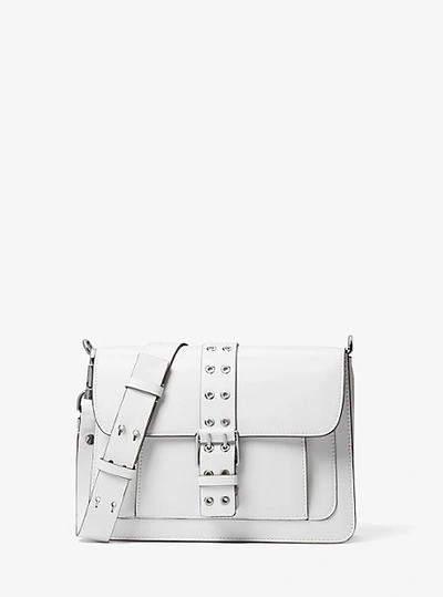 Michael Kors Simone Leather Belted Shoulder Bag In White