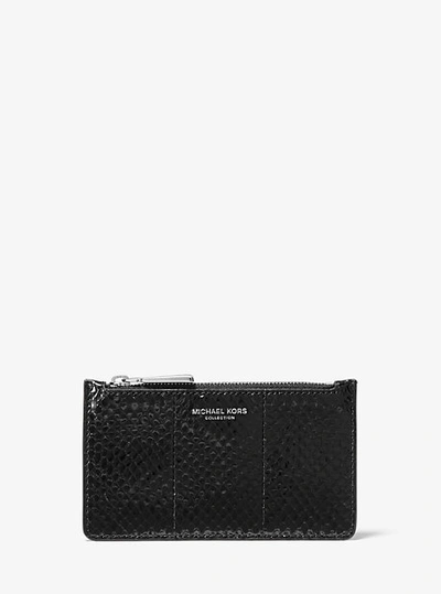 Michael Kors Small Snakeskin Card Case In Black