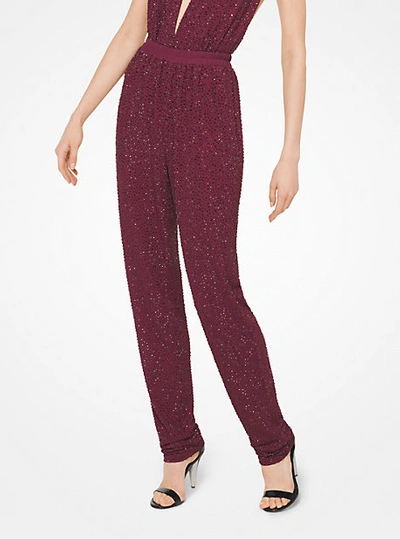 Michael Kors Crystal-embroidered Matte-jersey Pants In Red