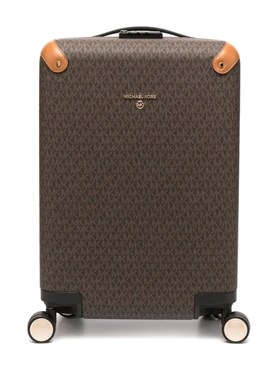 Michael Kors Monogram Logo Print Suitcase In Brown