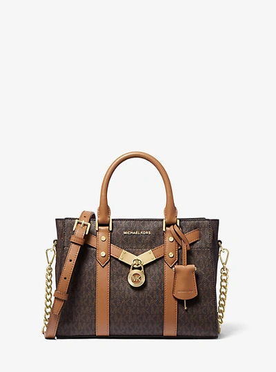 Michael Kors Nouveau Hamilton Small Logo And Leather Satchel In Brown