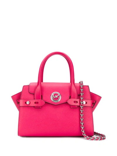Michael Kors Carmen Small Saffiano Leather Belted Satchel In Pink