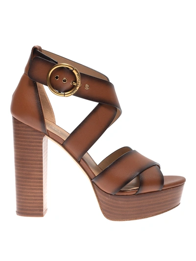 Michael Kors Leia Leather Platform Sandals In Luggage