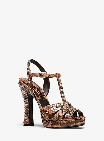 Michael Kors Rosanna Studded Python Platform Sandal In Black