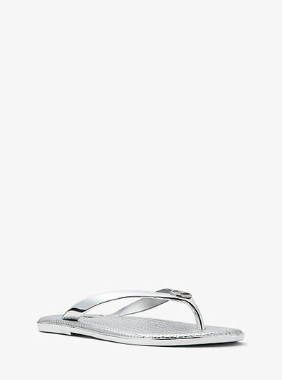 Michael Kors Jet Set Metallic Jelly Flip-flop In Silver