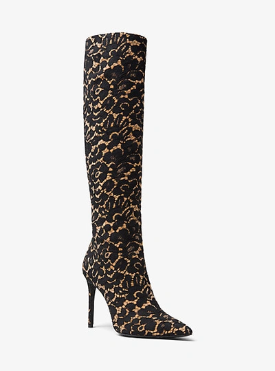 Michael Kors Vesey Floral Lace And Suede Boot In Black